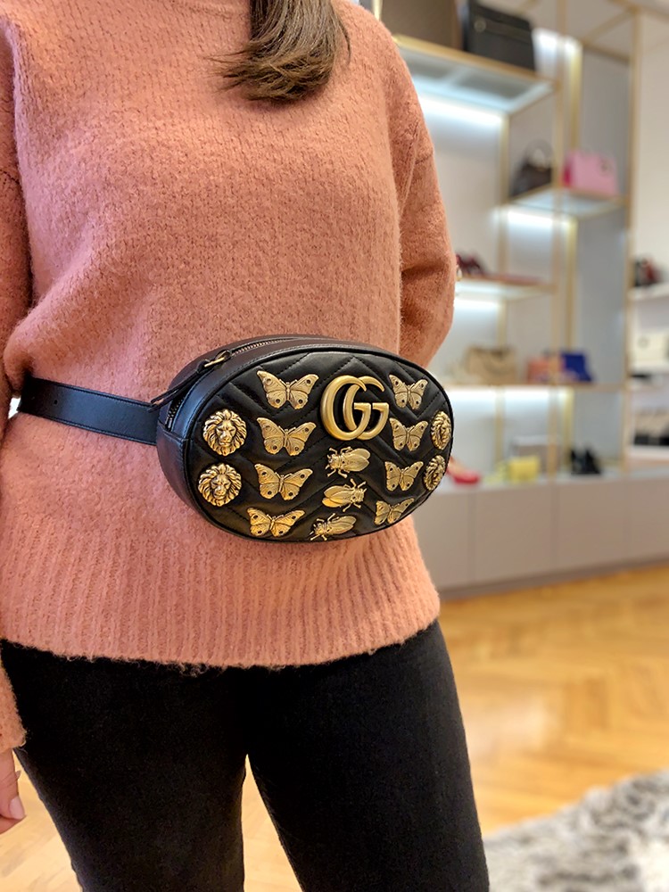 Gucci - GG Marmont Animal Studs Leather Belt Bag Black 85