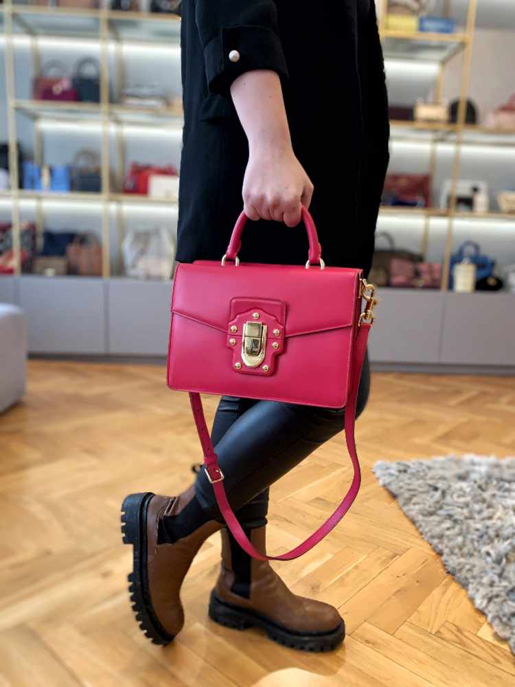 Dolce Gabbana Lucia Calfskin Top Handle Bag with Strap Fuchsia www.luxurybags