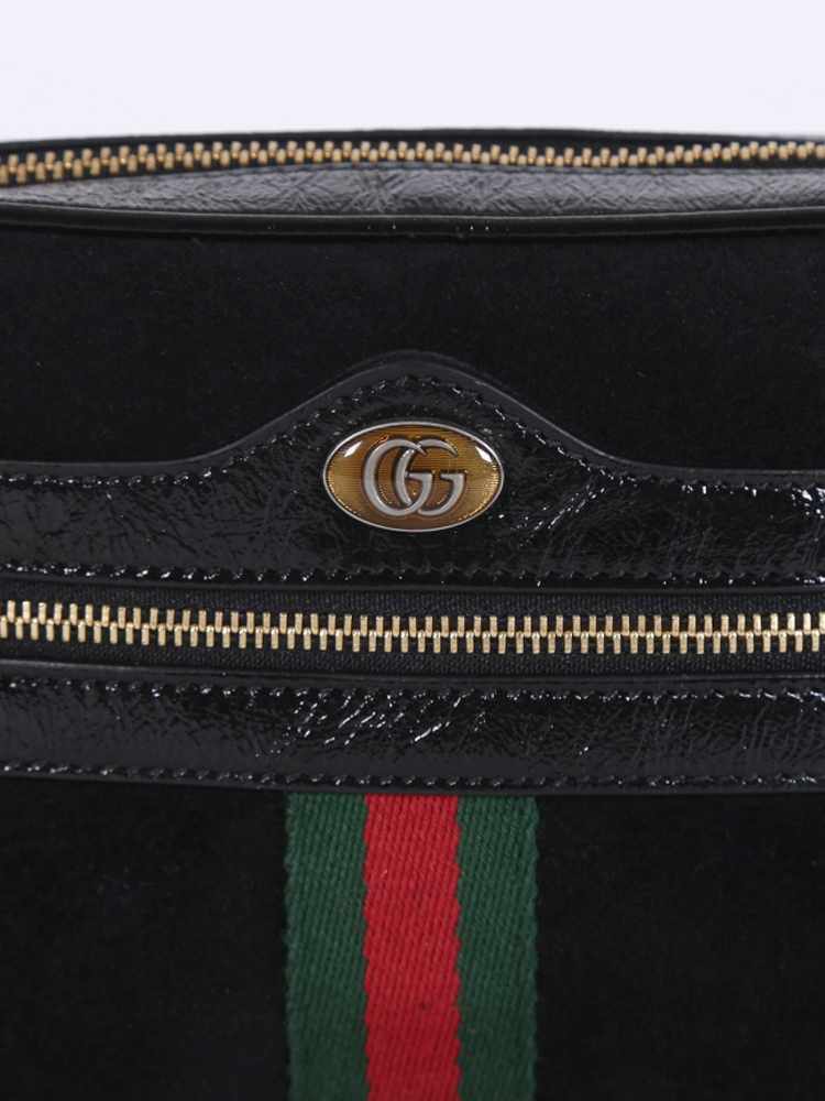 Gucci Ophidia Mini Suede Patent Crossbody Black www.luxurybags