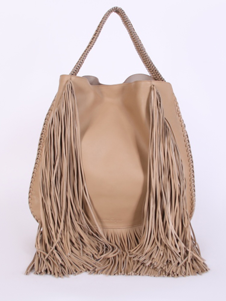 Salvatore Ferragamo Fringe Leather Hobo Chain Braided Shoulder Bag Camel www.luxurybags