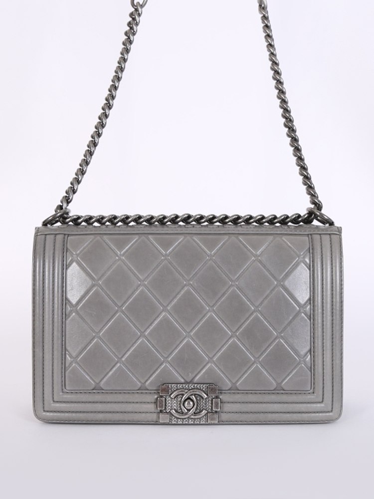 Chanel - Medium Boy Paris-Salzburg Flap Bag Embossed Calfskin Grey