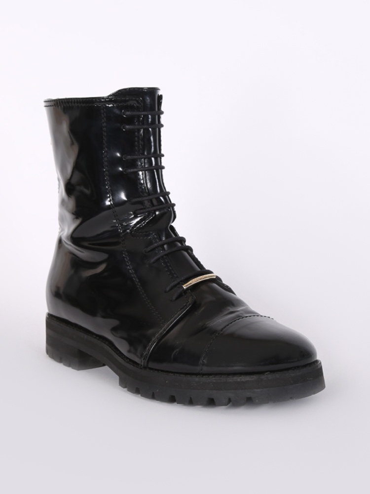 Black patent combat boots top