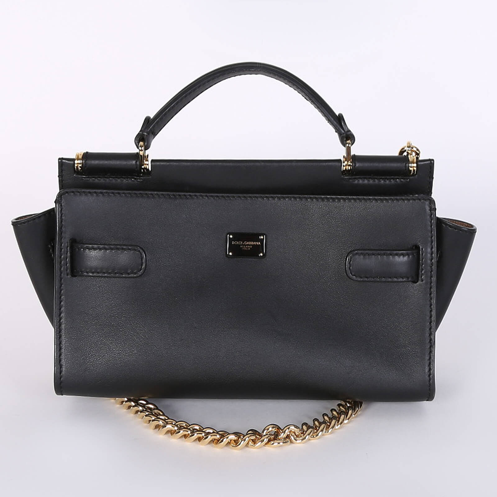 Dolce Gabbana Sicily Soft Leather Chain Bag with Strap Black www.luxurybags