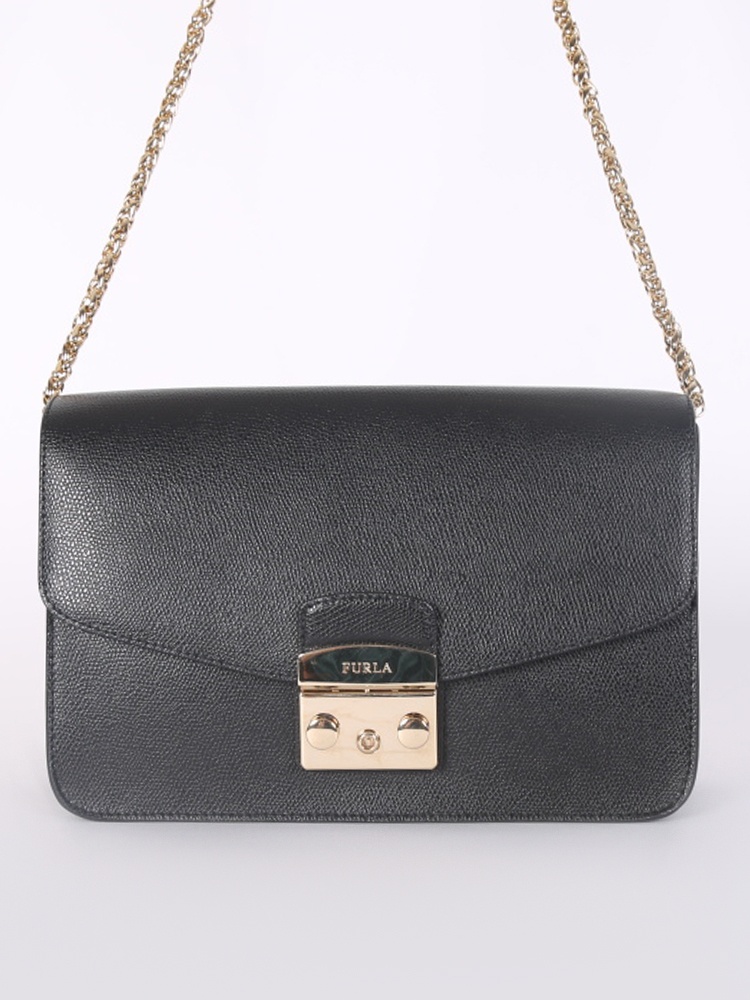 Furla Metropolis Medium Leather Shoulder Bag Black www.luxurybags