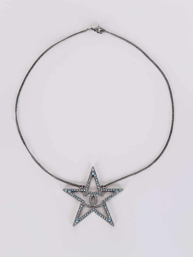Chanel - CC Crystal Star Pendant Chain Necklace Anthracite