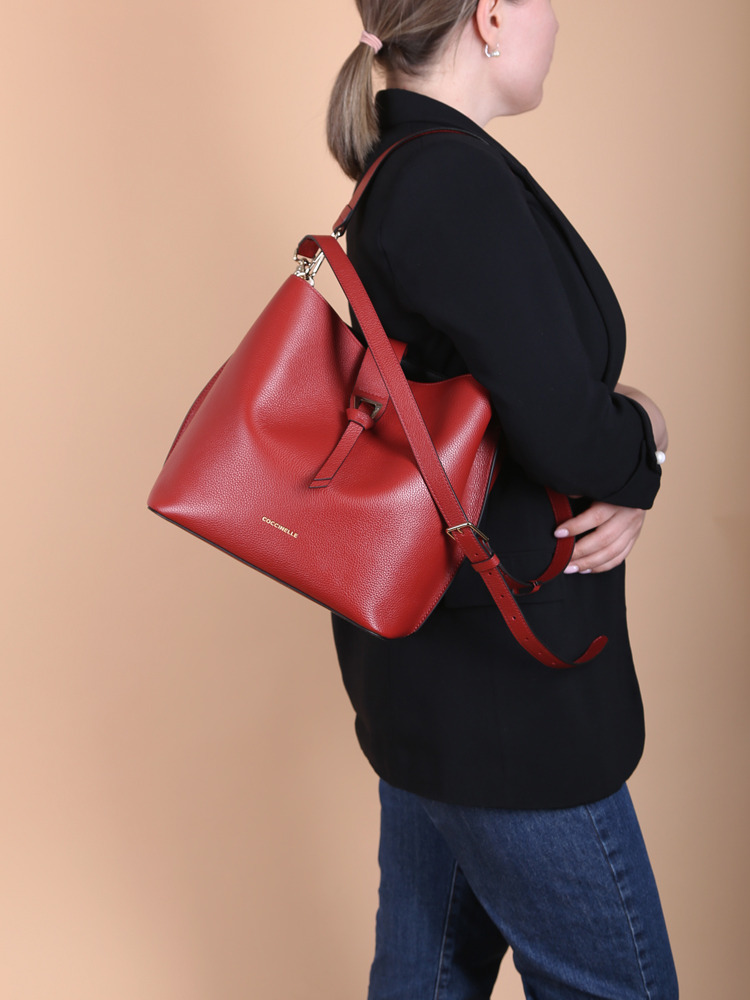Coccinelle Alba Leather Bucket with Strap Red www.luxurybags