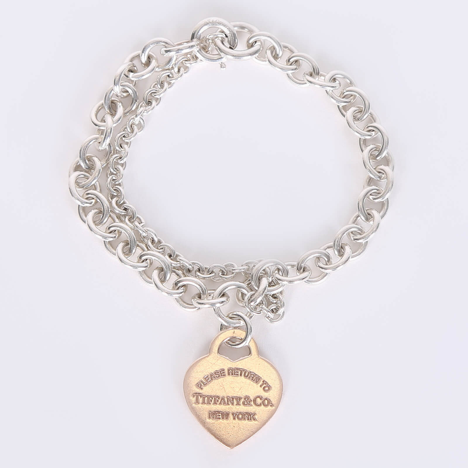 Tiffany Co. Return to Tiffany 925 1000 Silver Double Chain Rubedo Heart Tag Bracelet www.luxurybags