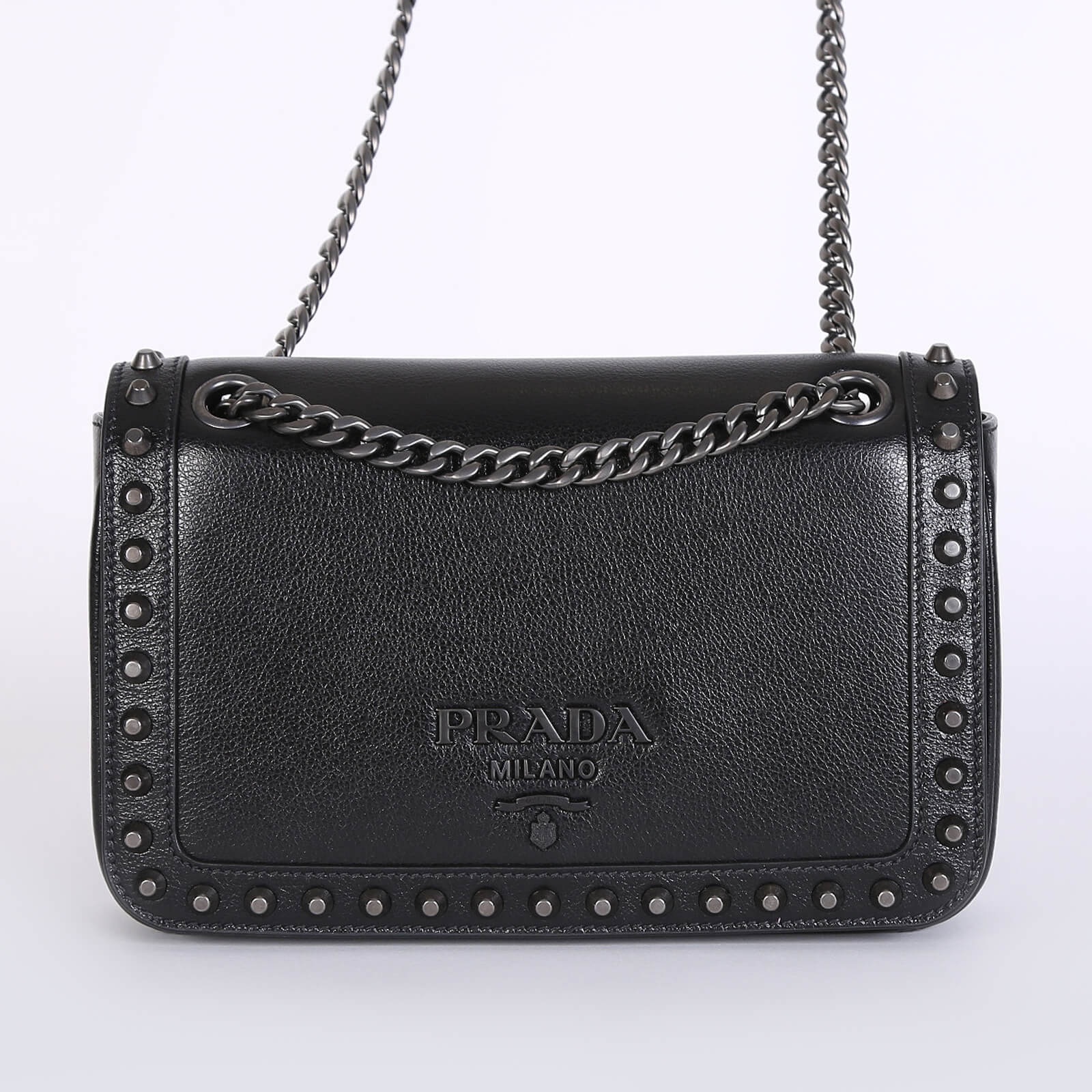 Prada - Pattina Glace Calfskin Chain Shoulder Bag Nero