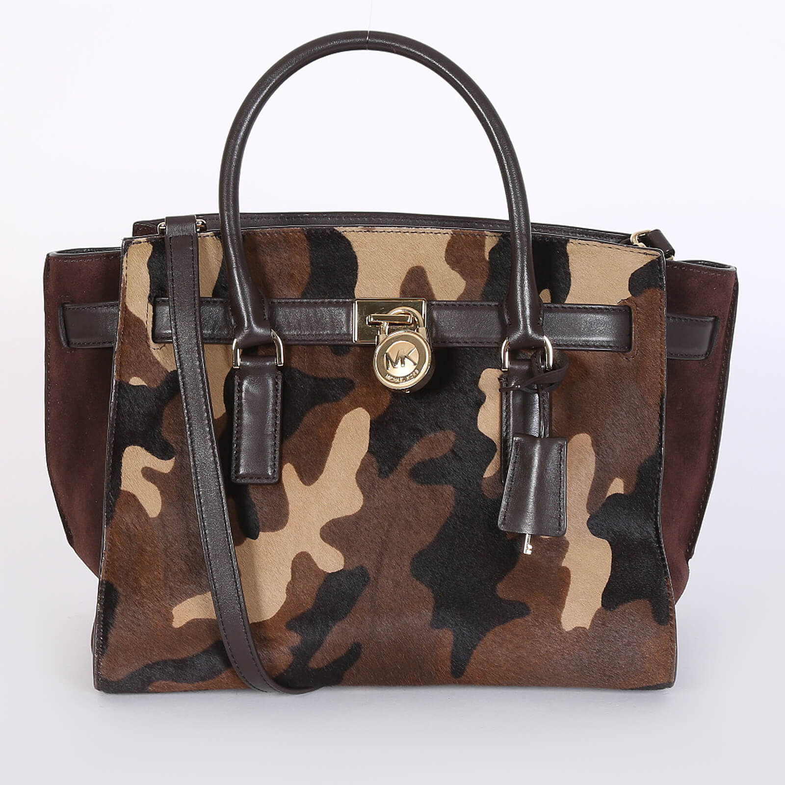 Michael Kors Hamilton Traveler Large Camouflage Calf Hair Tote Brown www.luxurybags