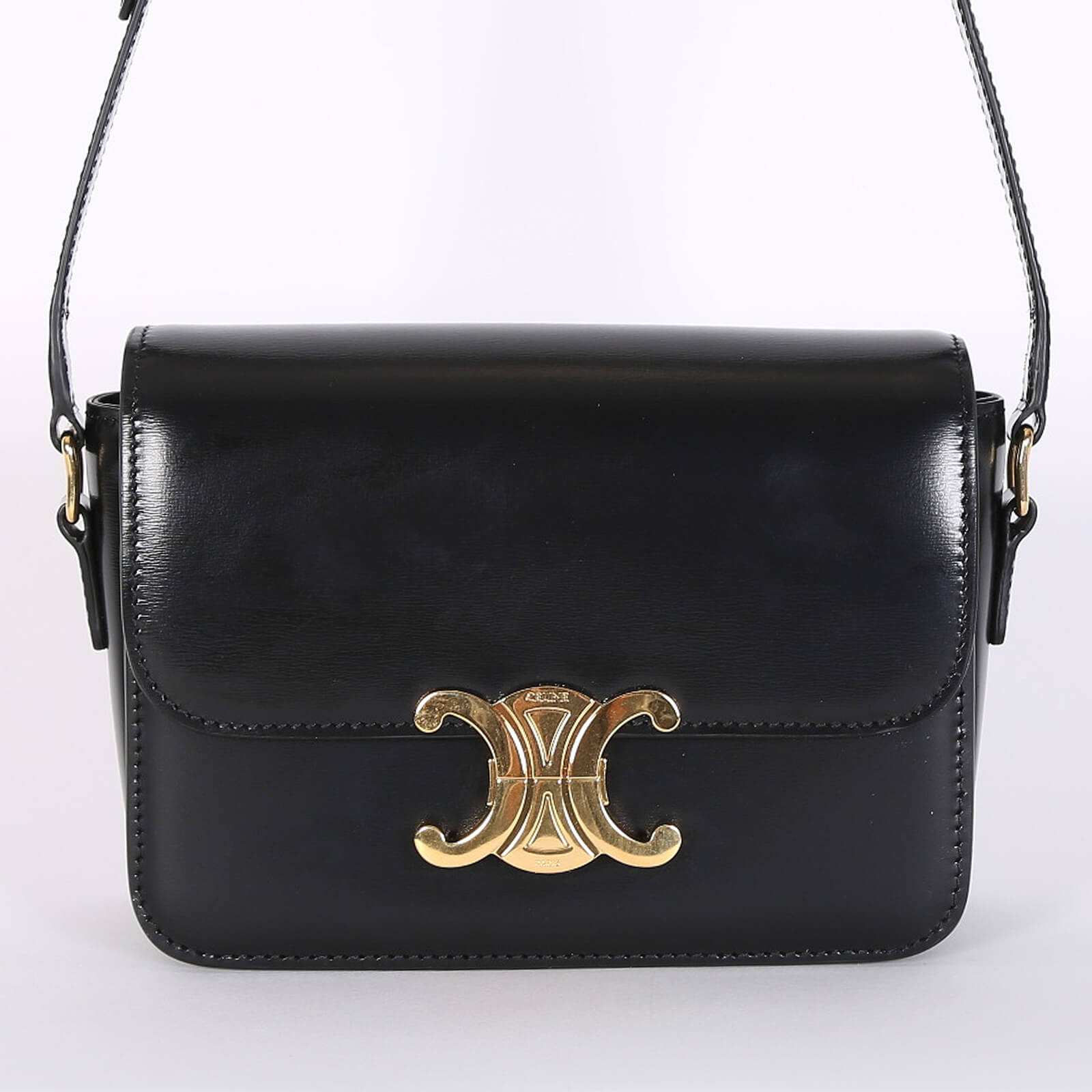 Celine Teen Triomphe Shiny Calfskin Bag Black www.luxurybags