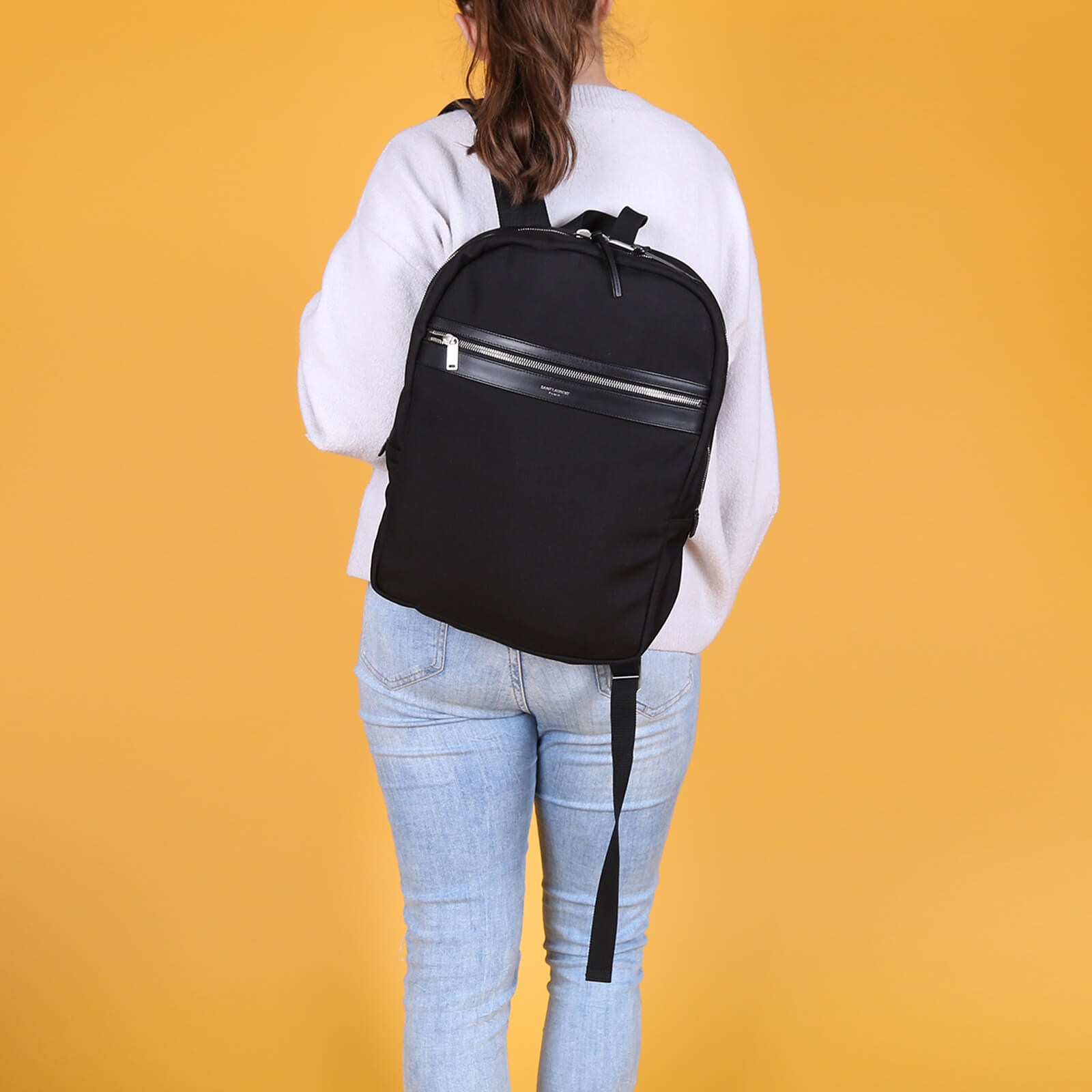 Saint Laurent City Textil Laptop Backpack Black www.luxurybags
