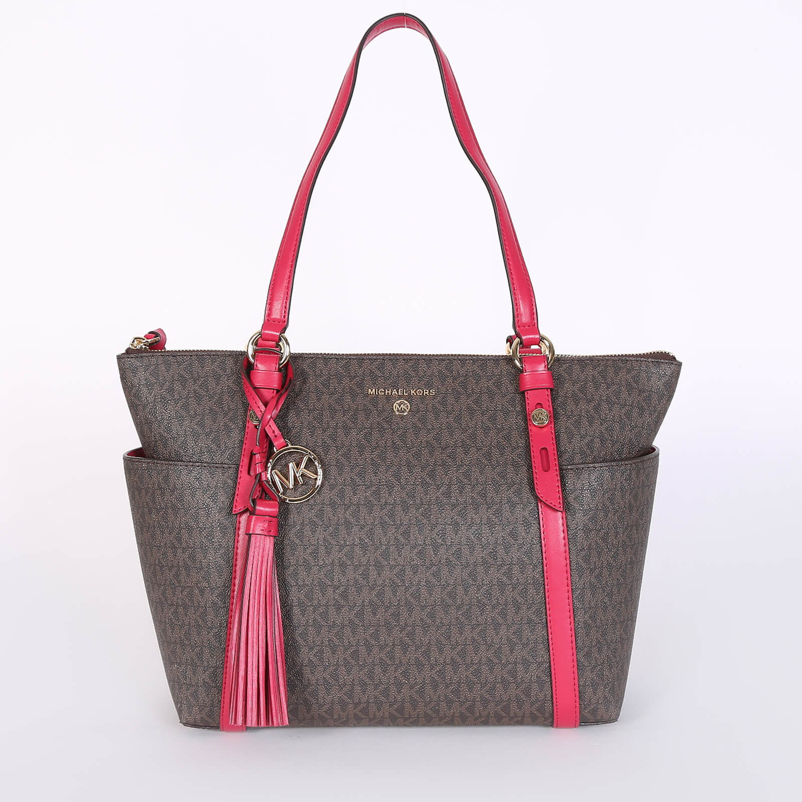 Michael Kors Sullivan Medium Logo Top Zip Tote Raspberry www.luxurybags