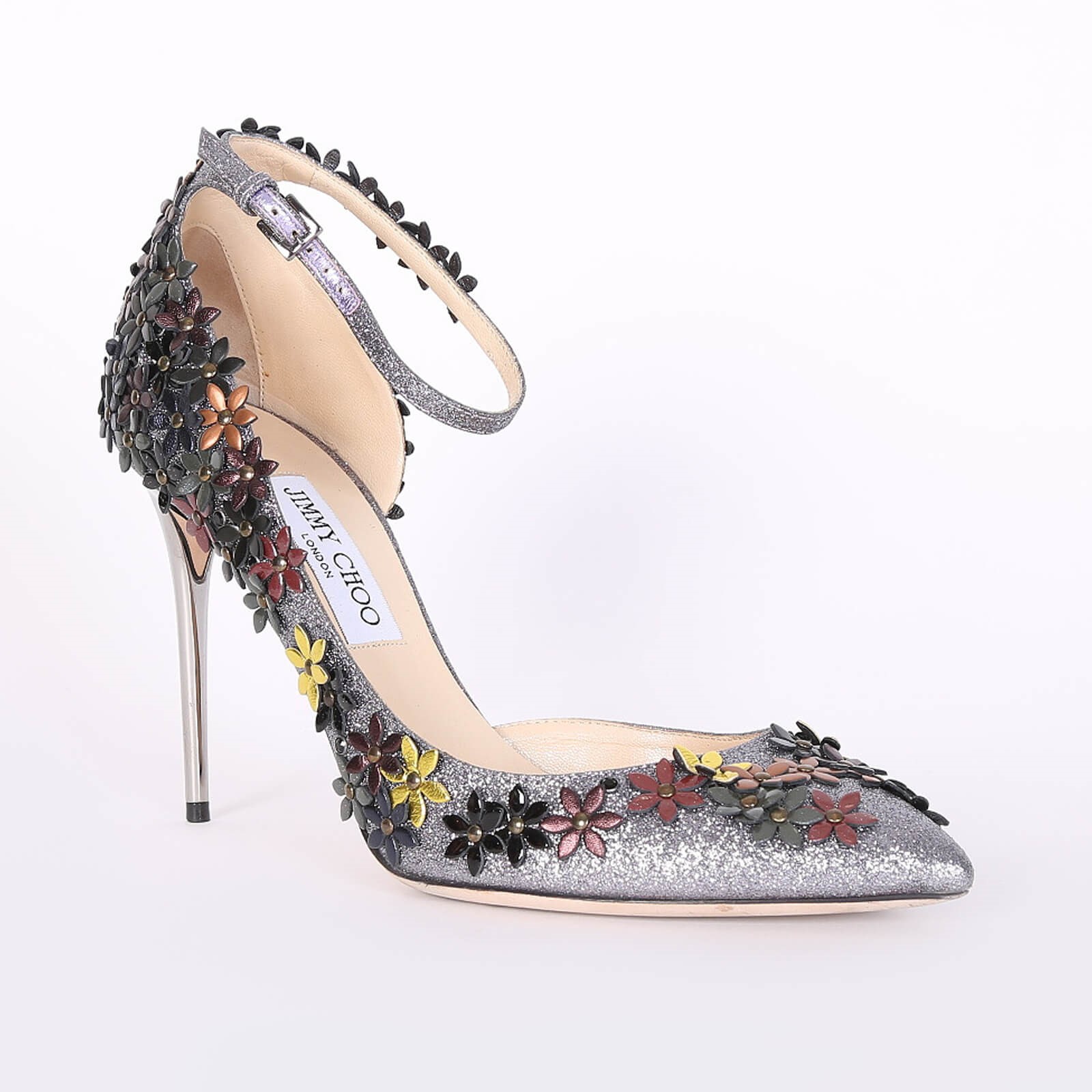 Jimmy Choo Lorelai Floral Embellished Glitter Pointy Toe Ankle