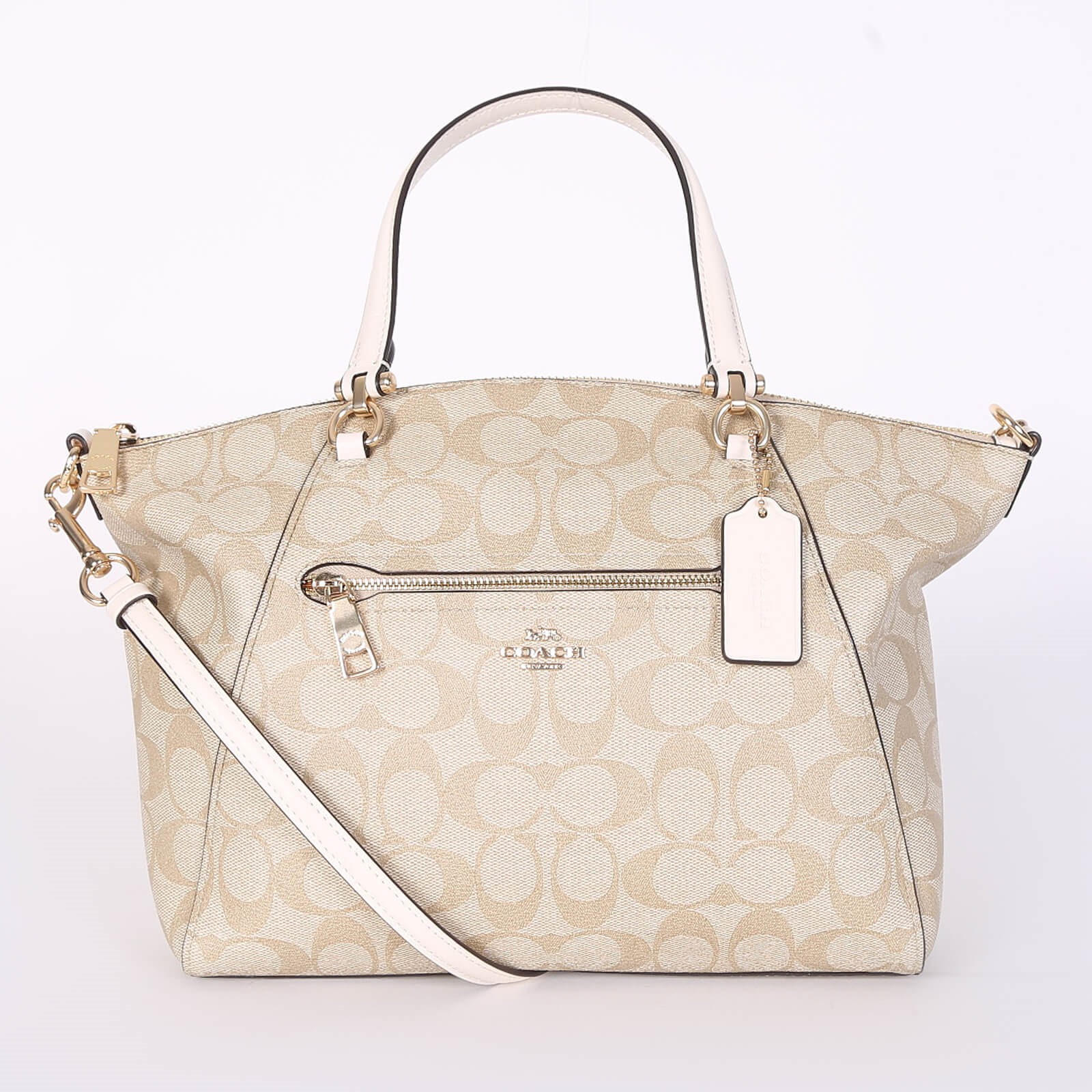 Coach Prairie Signature Canvas Satchel Beige Chalk www.luxurybags