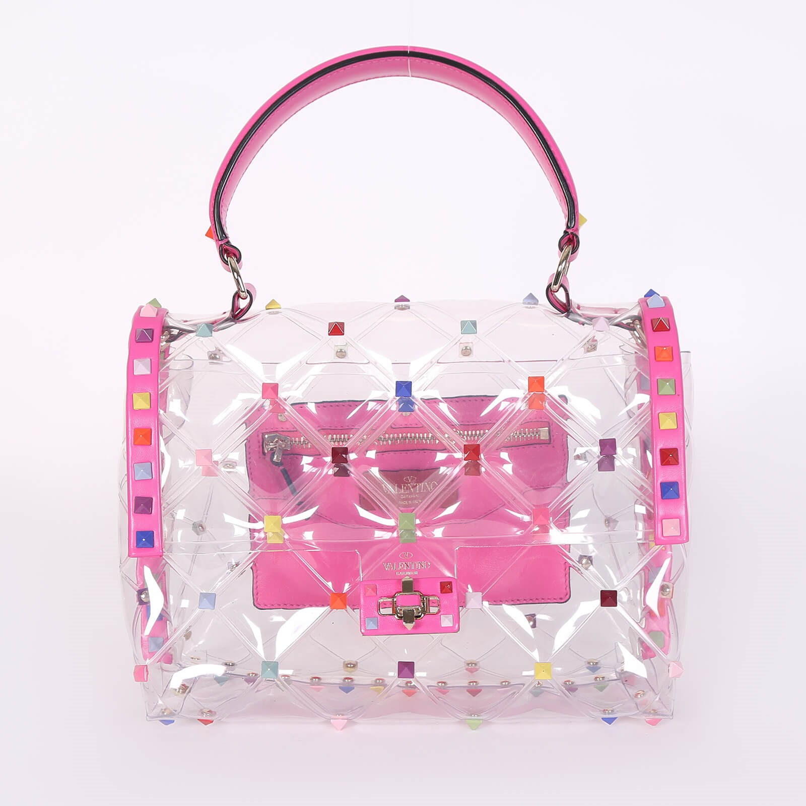Valentino Candystud Transparent PVC Top Handle Bag Pink www.luxurybags