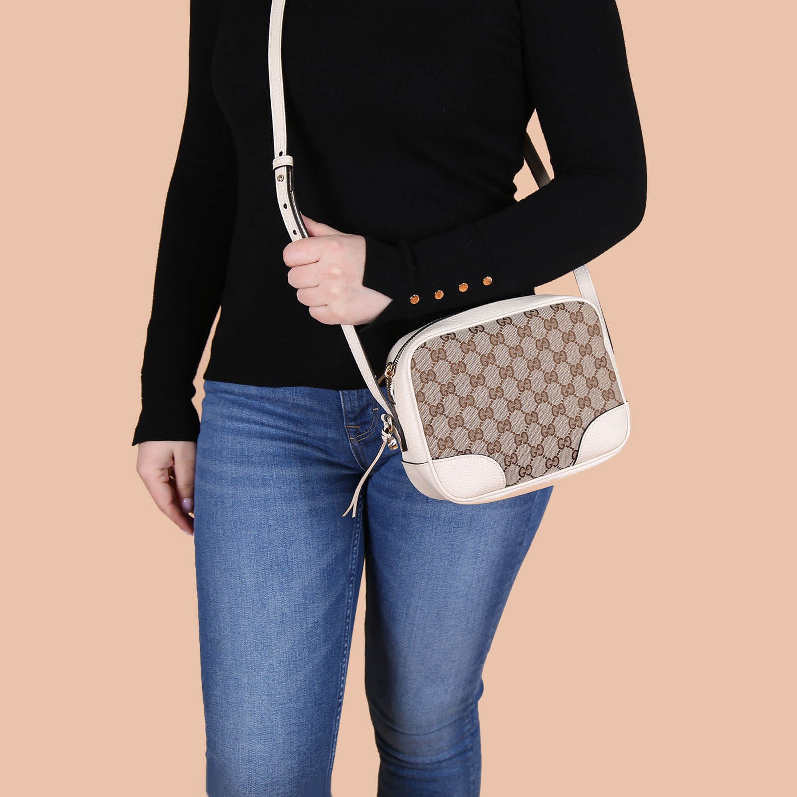 Gucci Bree GG Canvas Leather Crossbody Ivory www.luxurybags