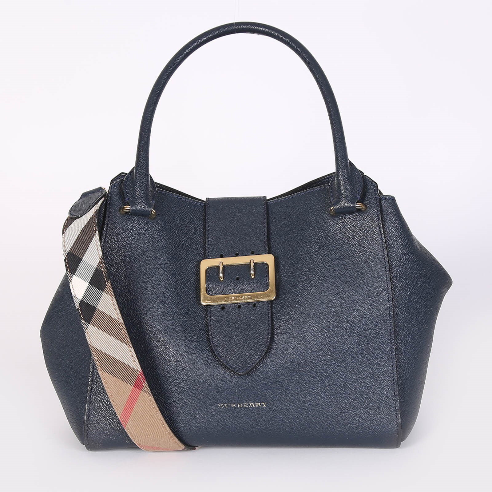Burberry The Medium Buckle Grainy Leather Tote Navy www.luxurybags