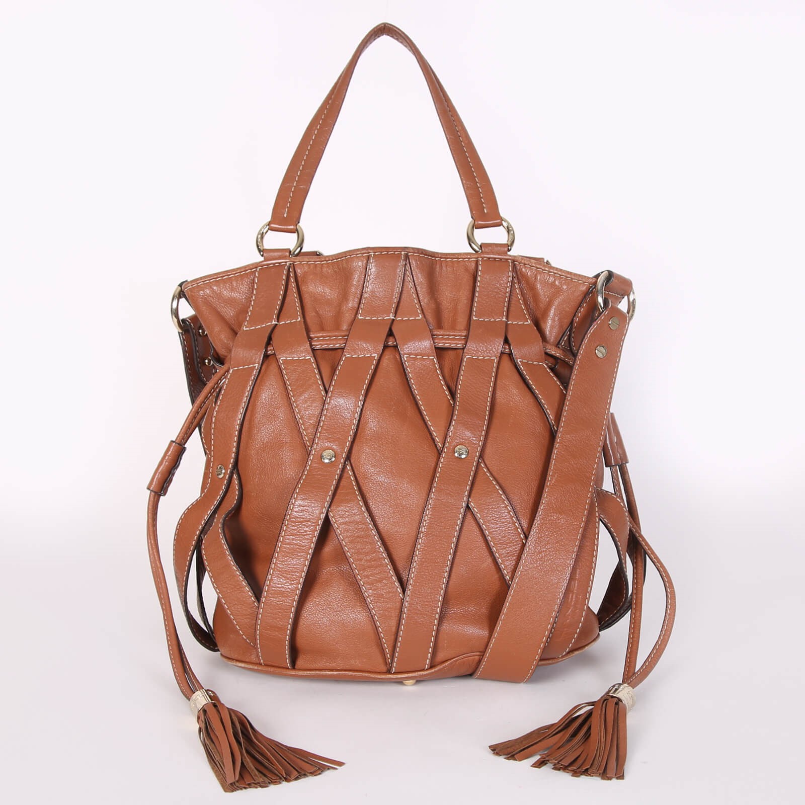 Lancel Elsa Leather Bucket Shoulder Bag Brown www.luxurybags