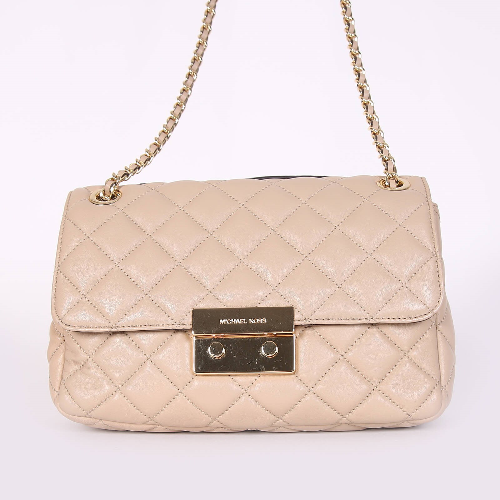 Michael Kors Sloan Large Quilted Lambskin Shoulder Bag Beige www.luxurybags