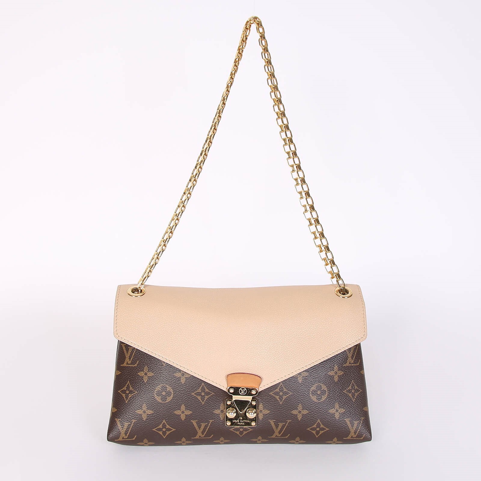 Louis Vuitton Pallas Chain Monogram Canvas Calfskin Dune www.luxurybags