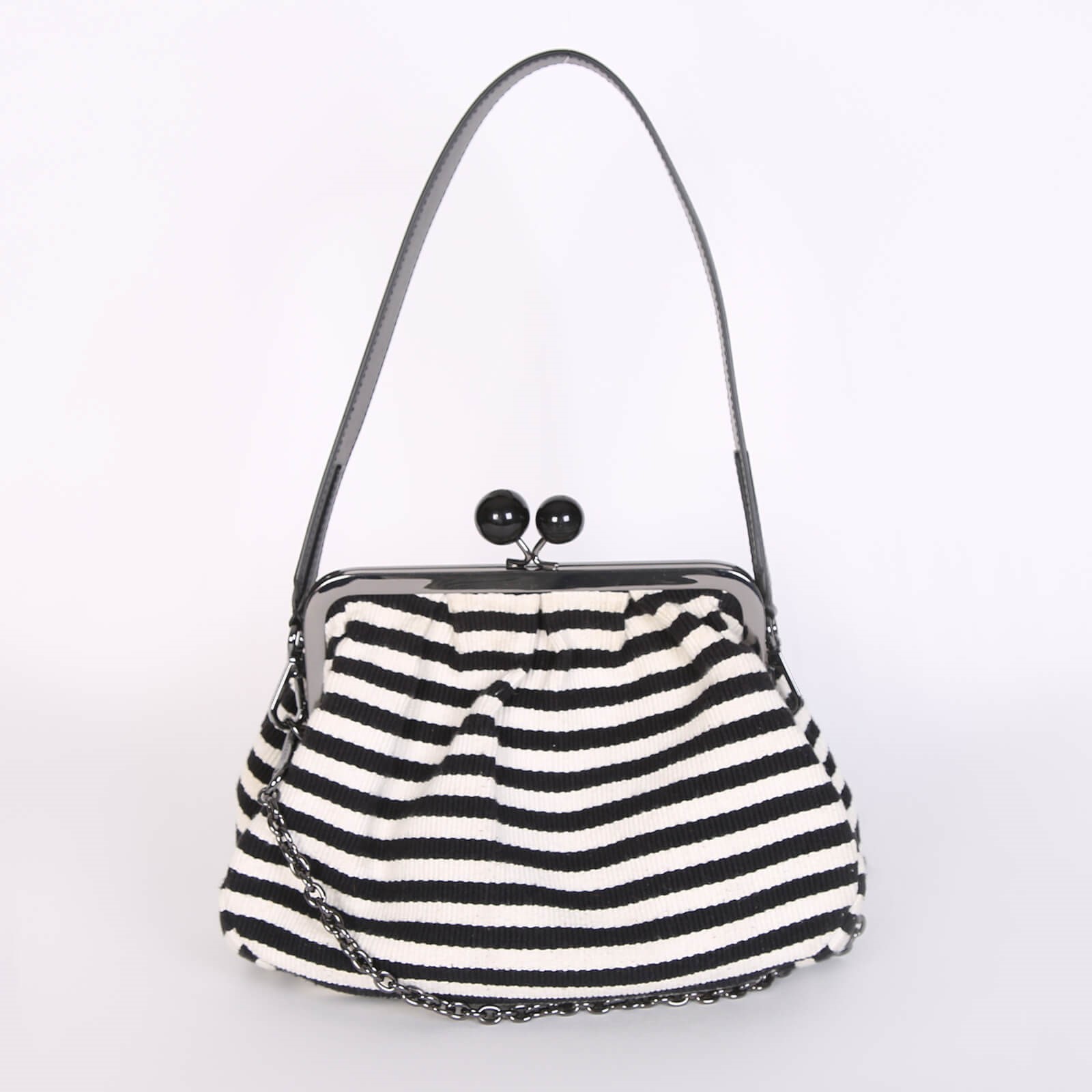 Max Mara Pasticcino Medium Striped Canvas Bag Black White www.luxurybags