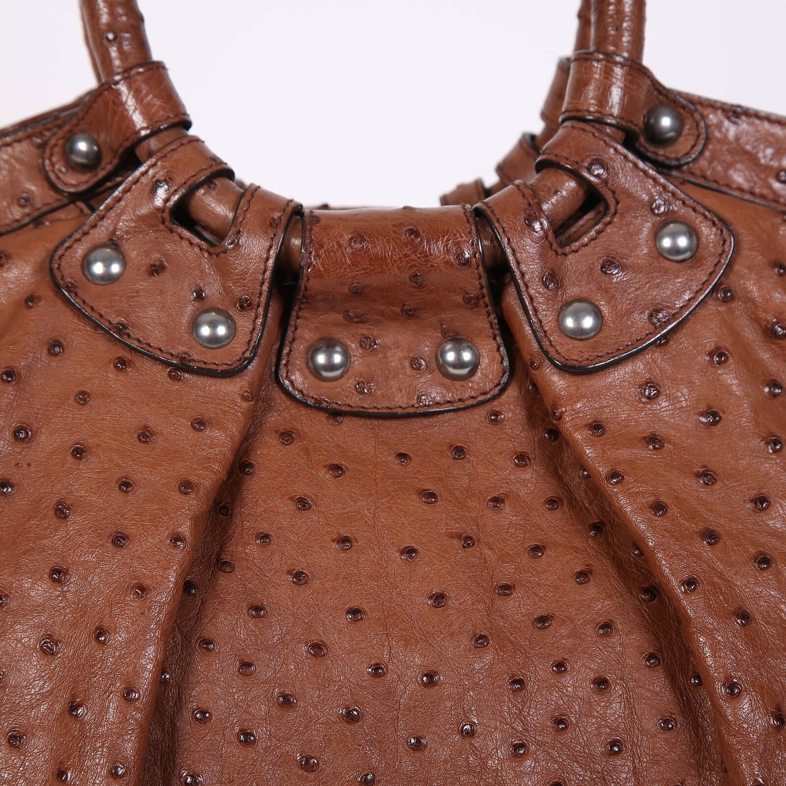 Salvatore Ferragamo Ostrich Leather Shoulder Bag Brown www.luxurybags