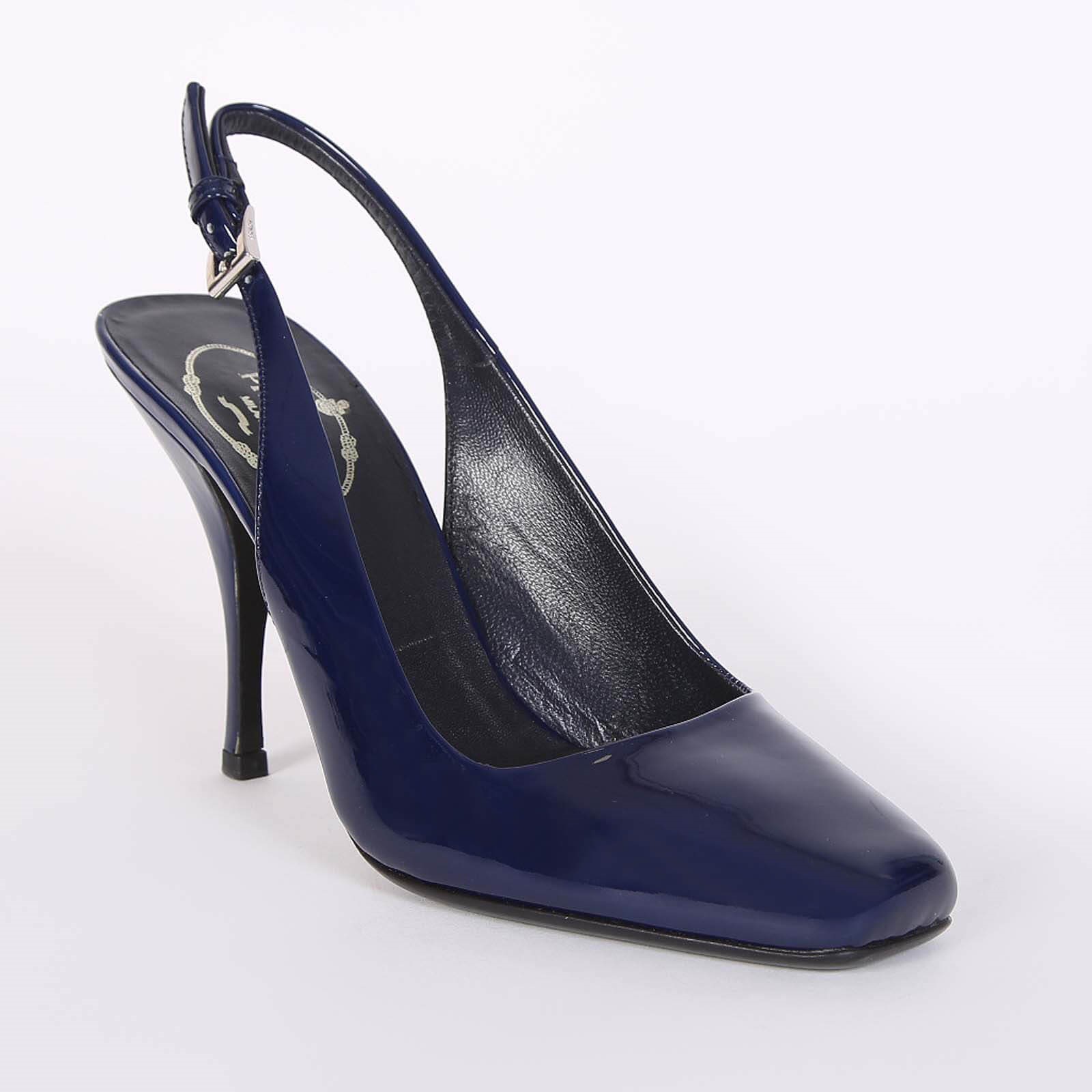 Prada Patent Leather Slingback Pumps Dark Blue 37 www.luxurybags