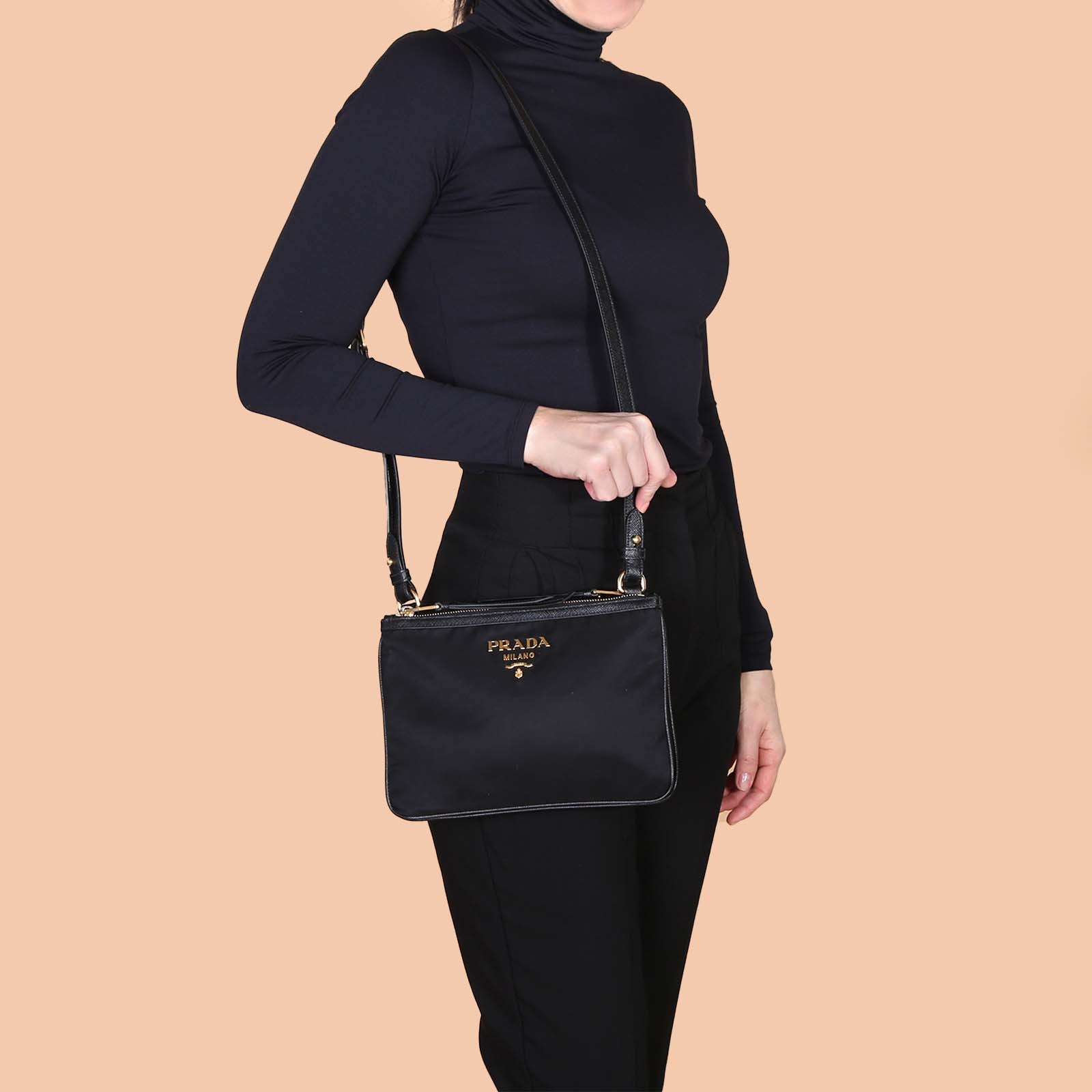 Prada bandoliera tessuto saffiano nero deals