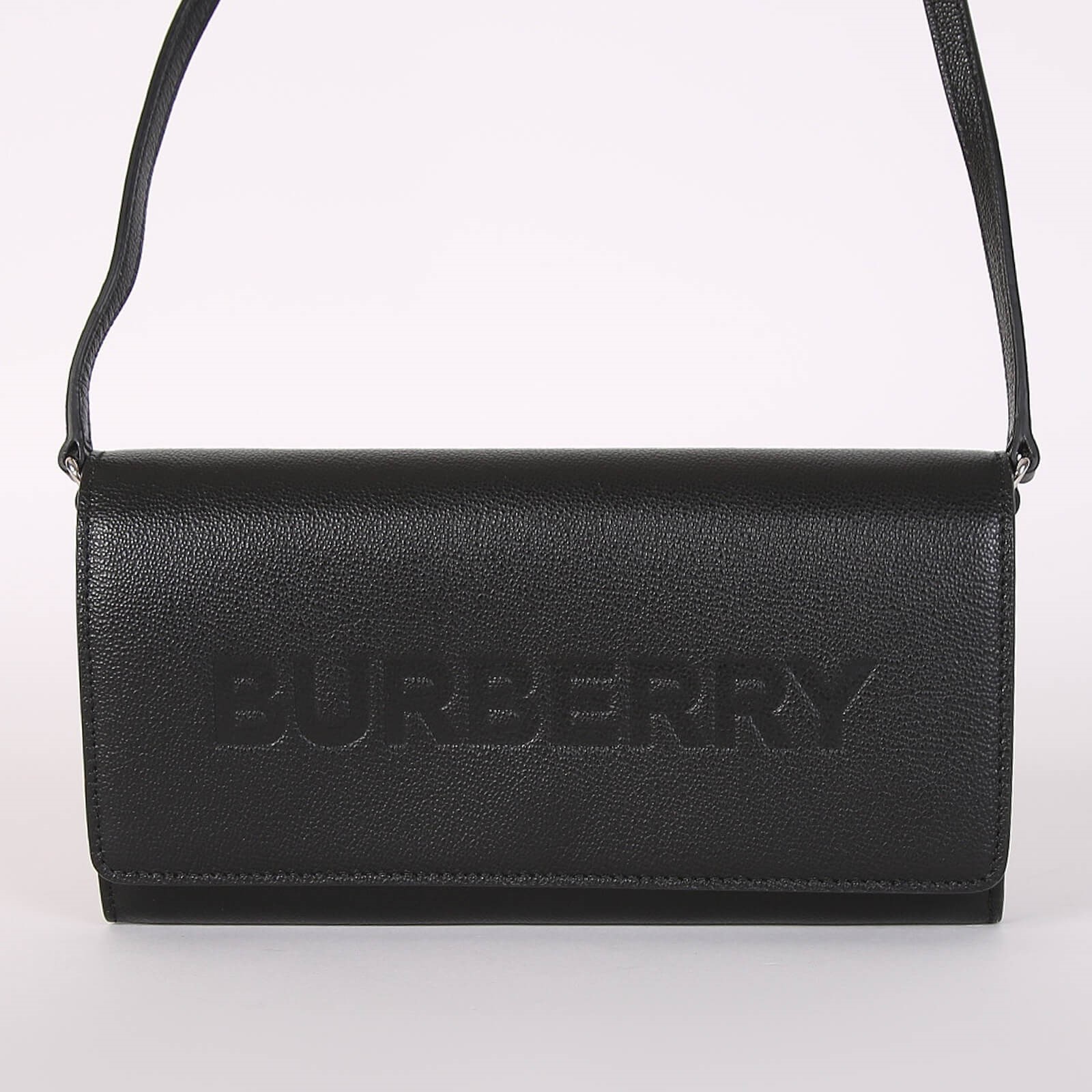 Burberry Henley Logo Embossed Leather Crossbody Black www.luxurybags