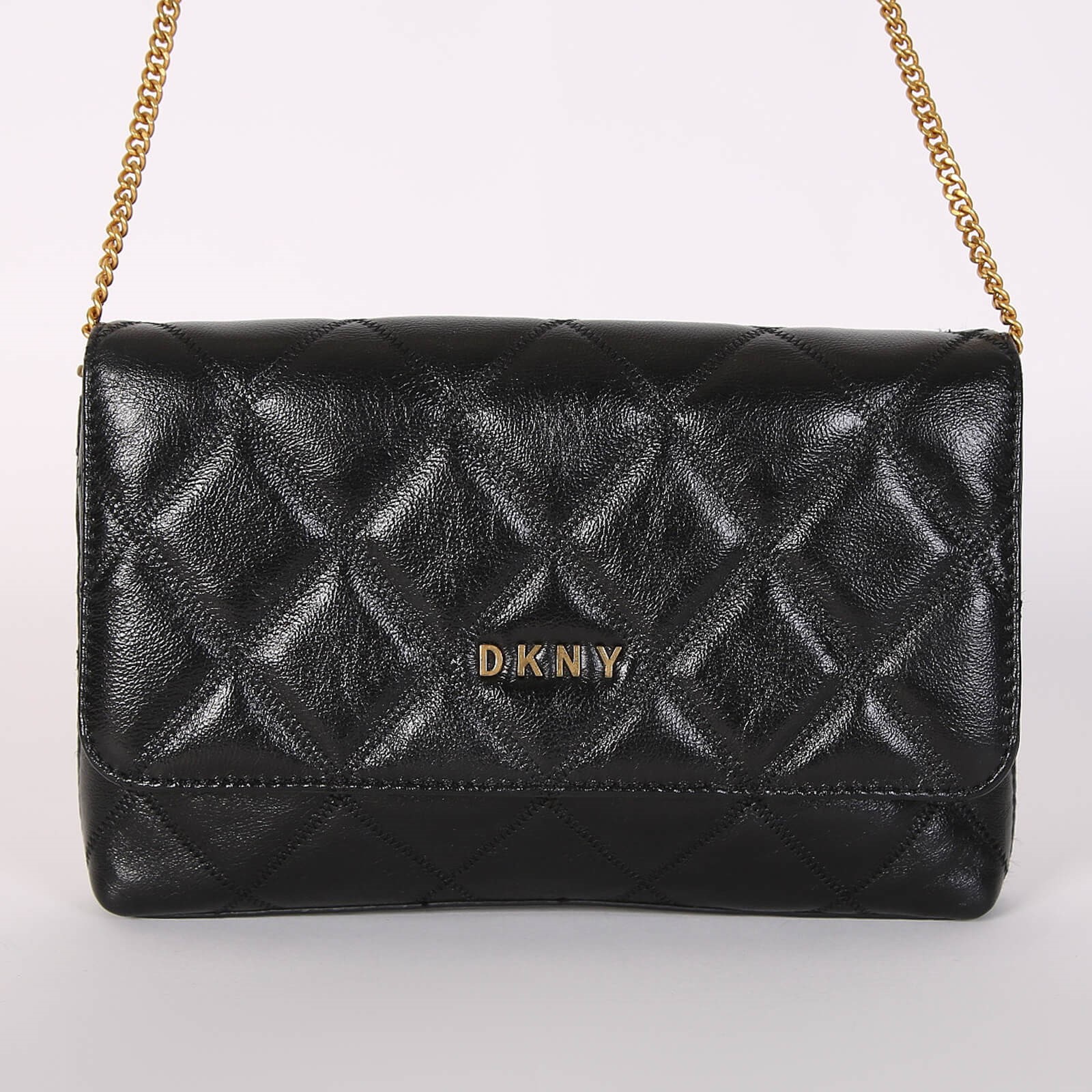 DKNY Quilted Leather Chain Flap Bag Black www.luxurybags