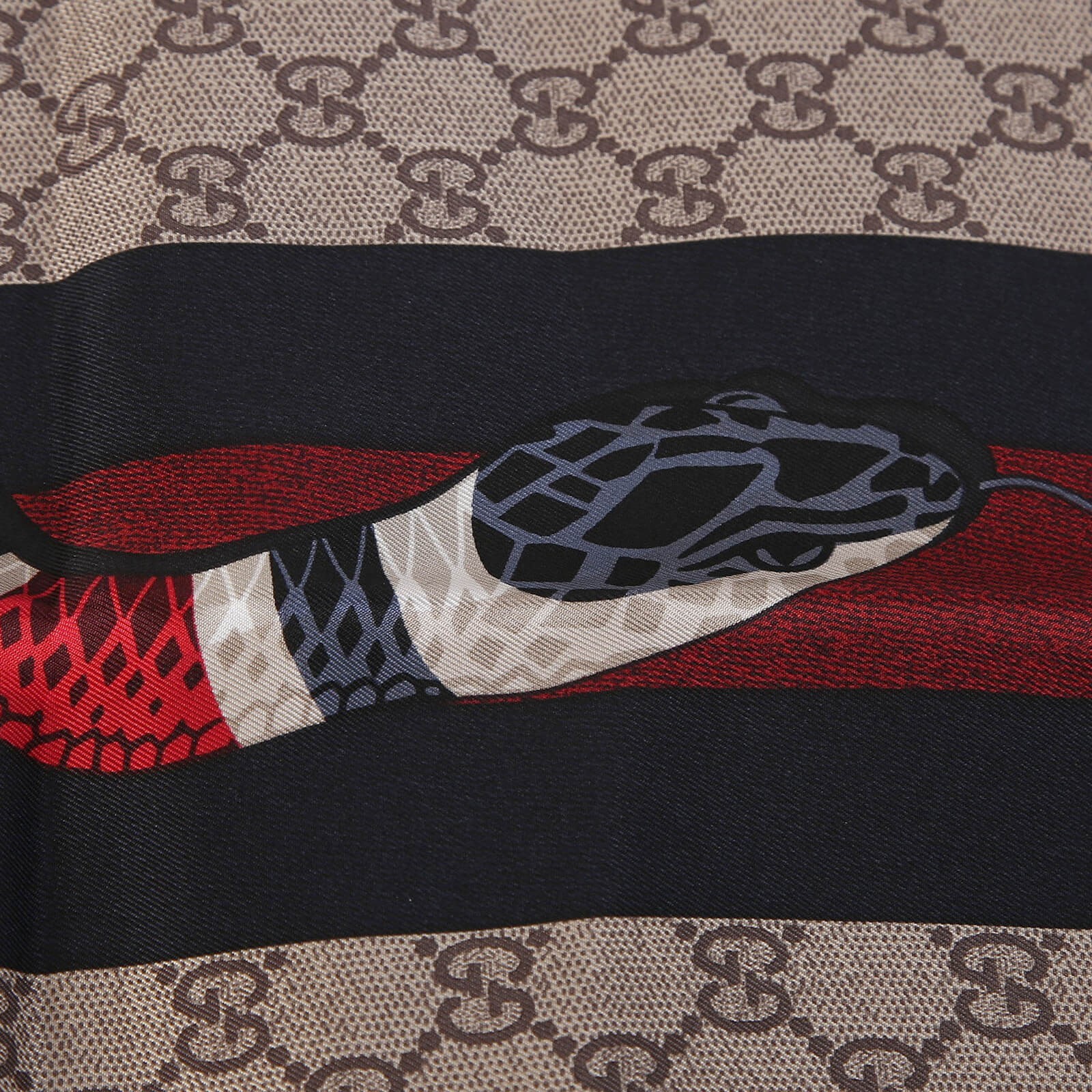 Gucci GG Snake Print Silk Scarf Beige Black www.luxurybags