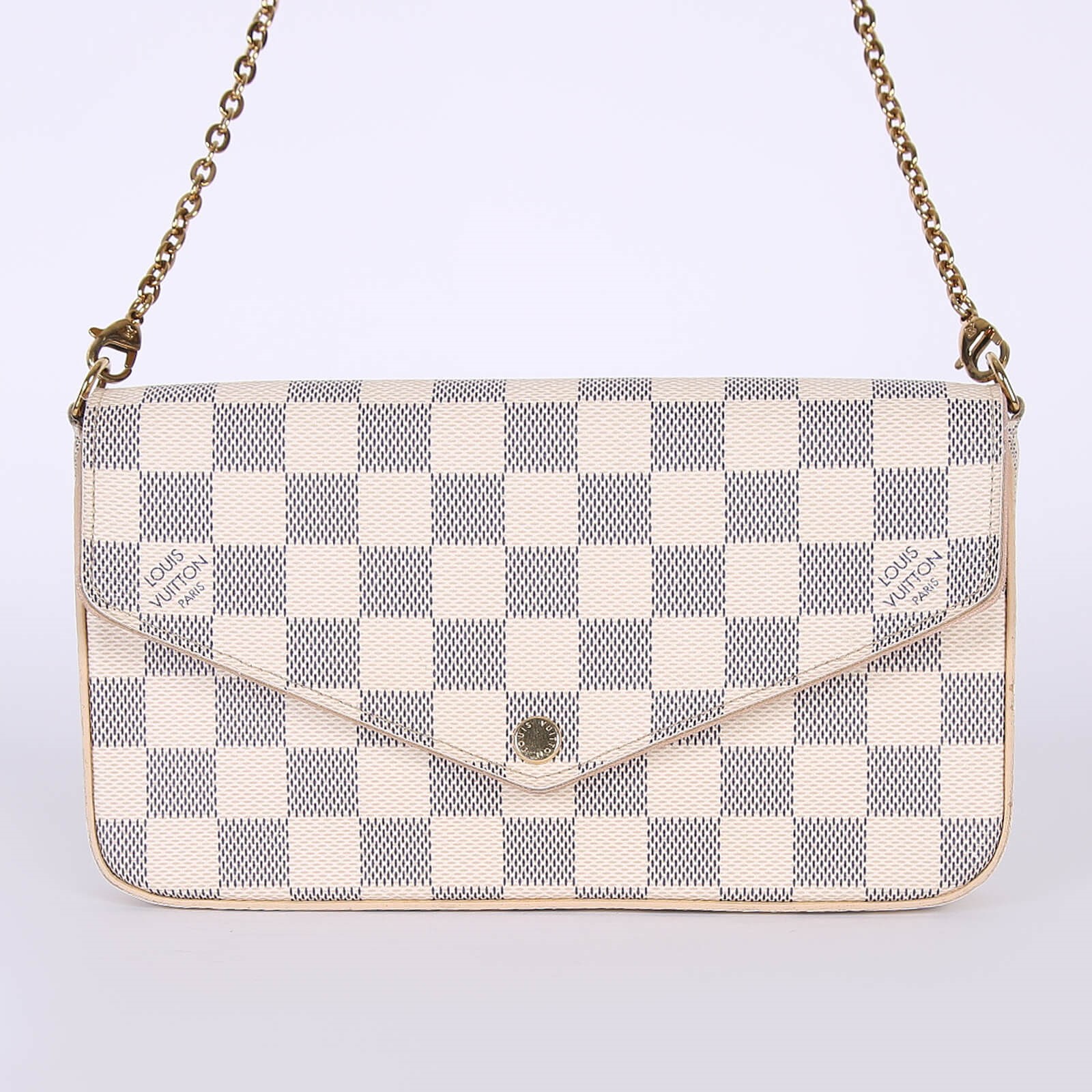 Louis Vuitton Pochette Felicie Damier Azur Canvas Rose Ballerine www.luxurybags