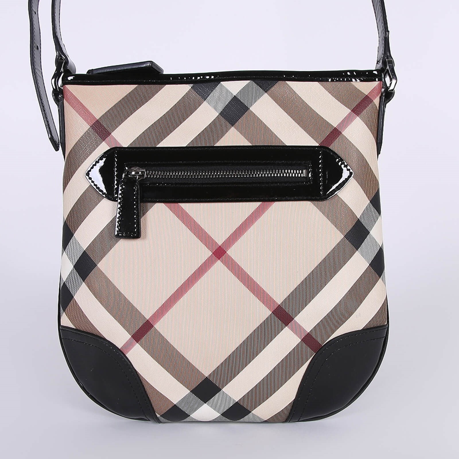 Burberry Nova Check Black Patent Leather Messenger www.luxurybags