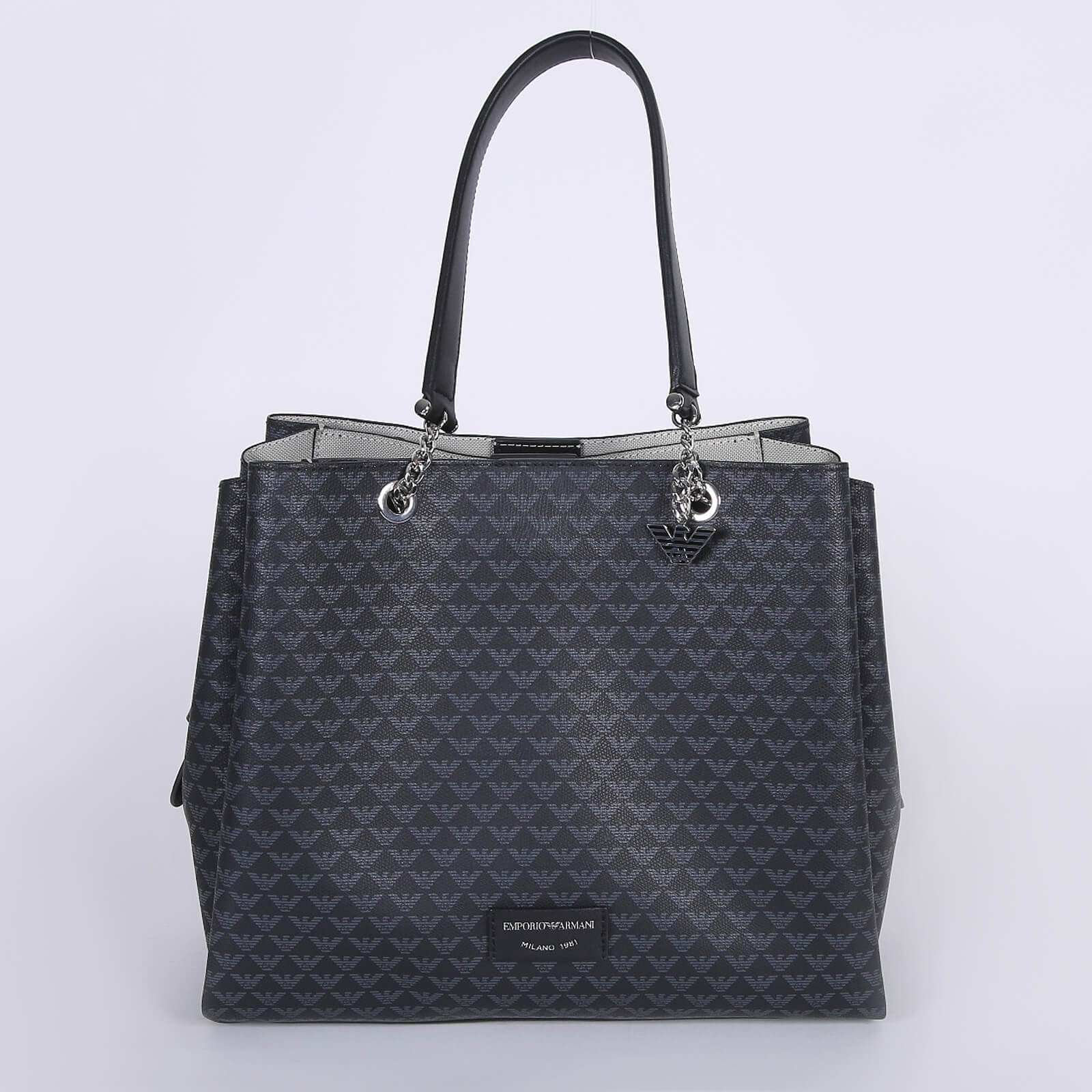 Emporio Armani Eagle All Over Canvas Shopping Bag Dark Grey www.luxurybags