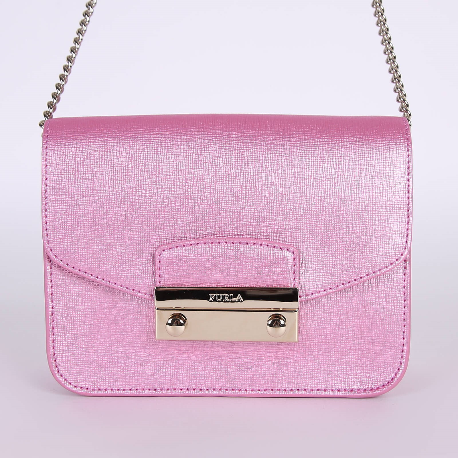 Furla Julia Mini Metallic Calfskin Crossbody Pink www.luxurybags