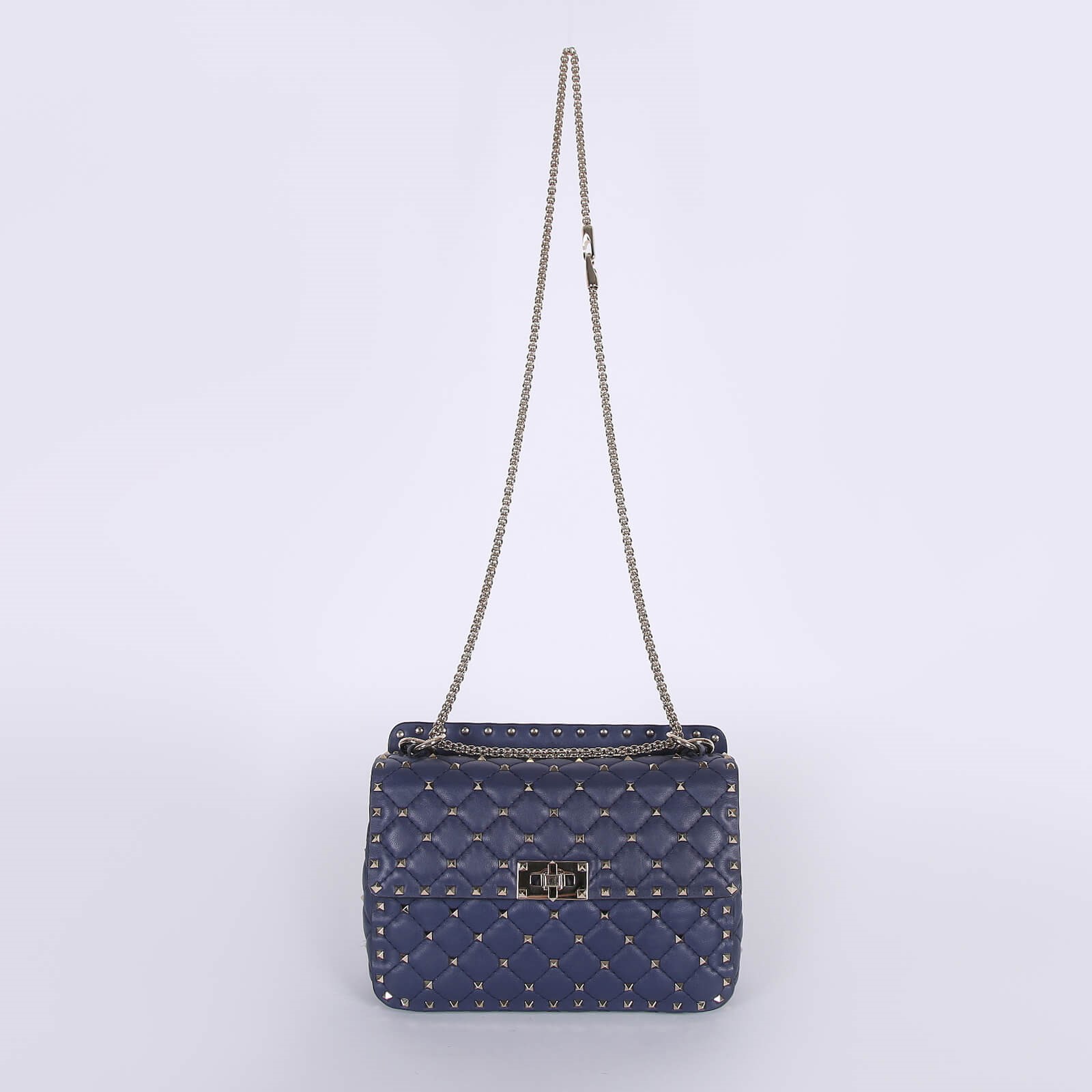Valentino Rockstud Spike Medium Quilted Lambskin Flap Bag Dark Blue www.luxurybags