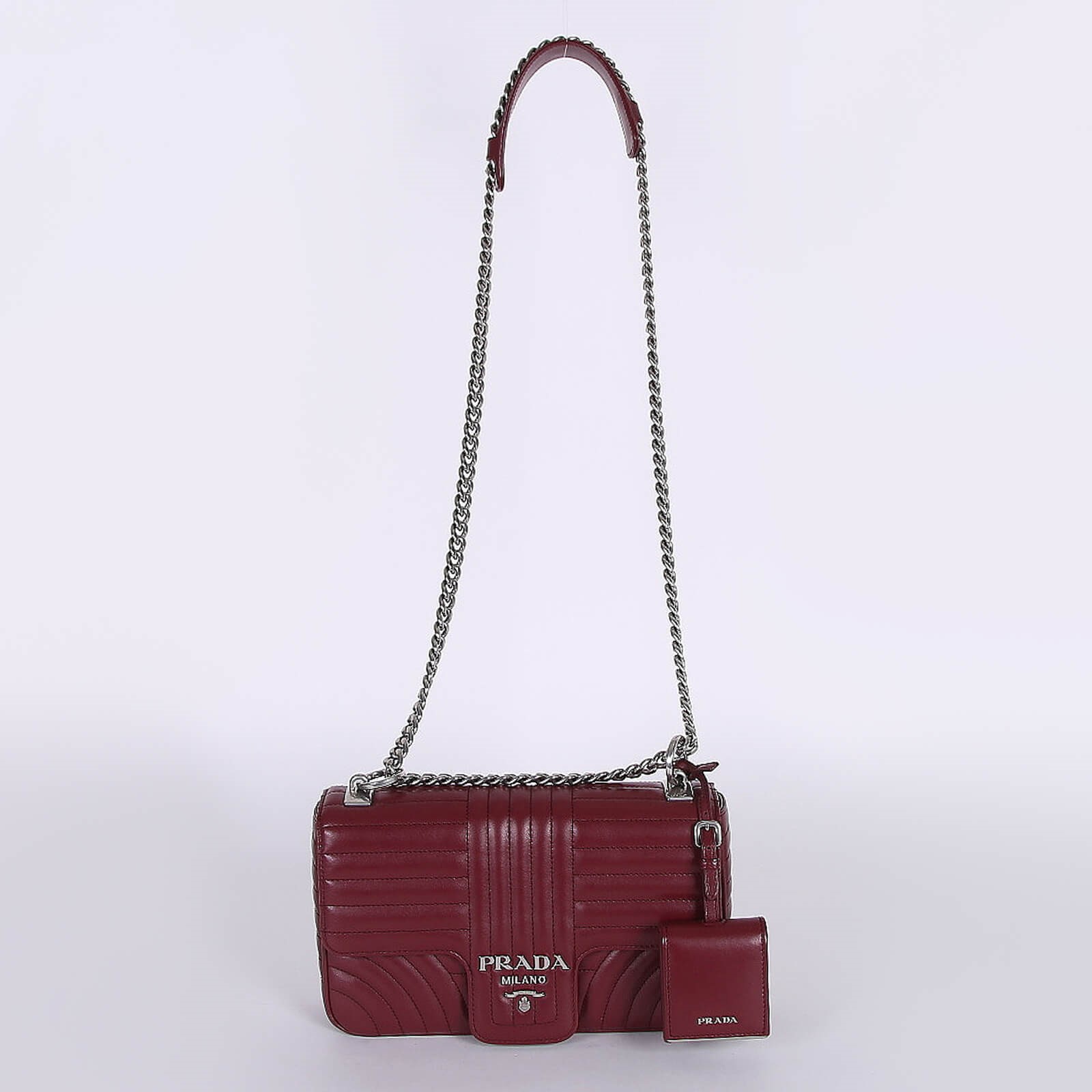 Prada Diagramme Leather Shoulder Bag Burgundy www.luxurybags
