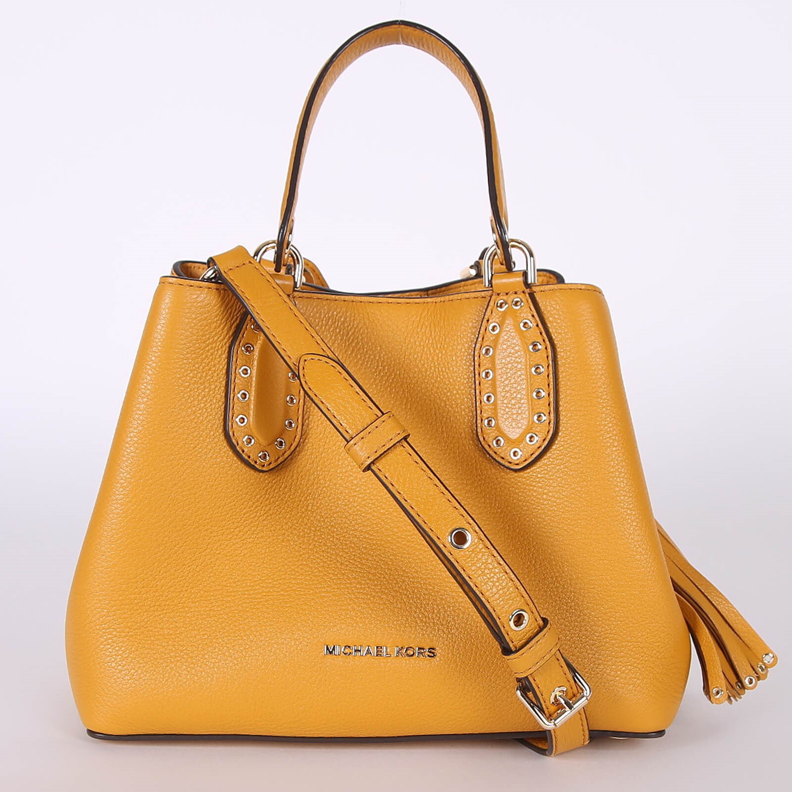 Michael Kors Brooklyn Small Leather Satchel Marigold www.luxurybags