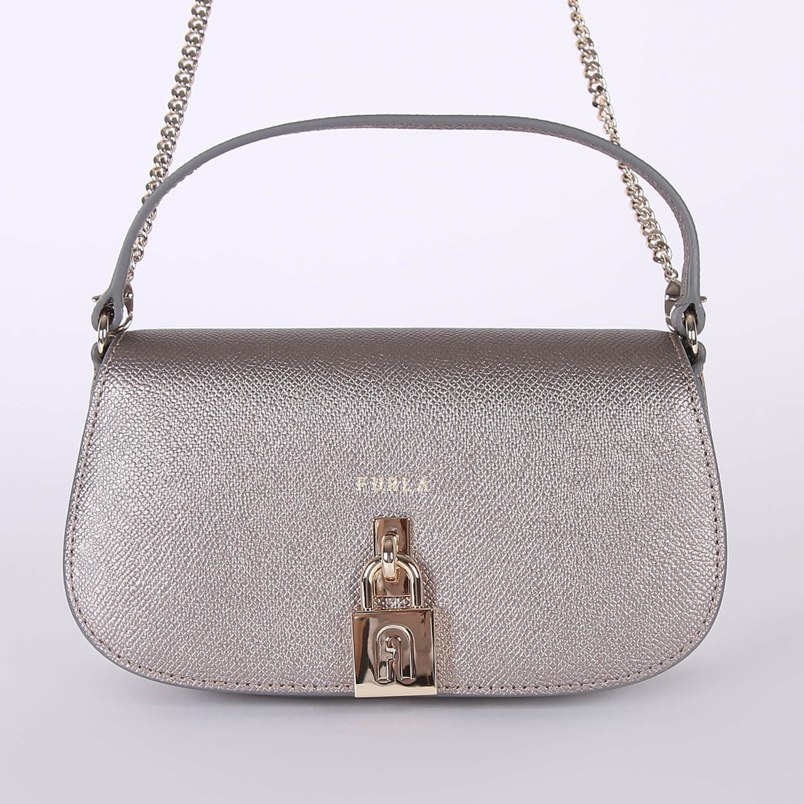 Furla Artemis Leather Mini Clutch On Chain Stucco Gray www.luxurybags