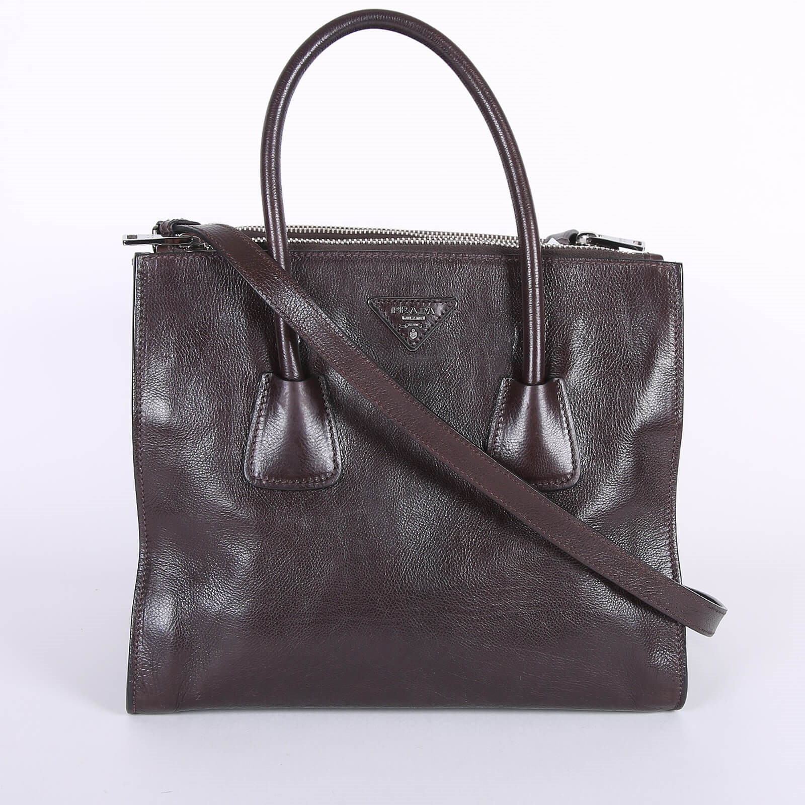 Prada Glace Calf Twin Pocket Tote Moro www.luxurybags
