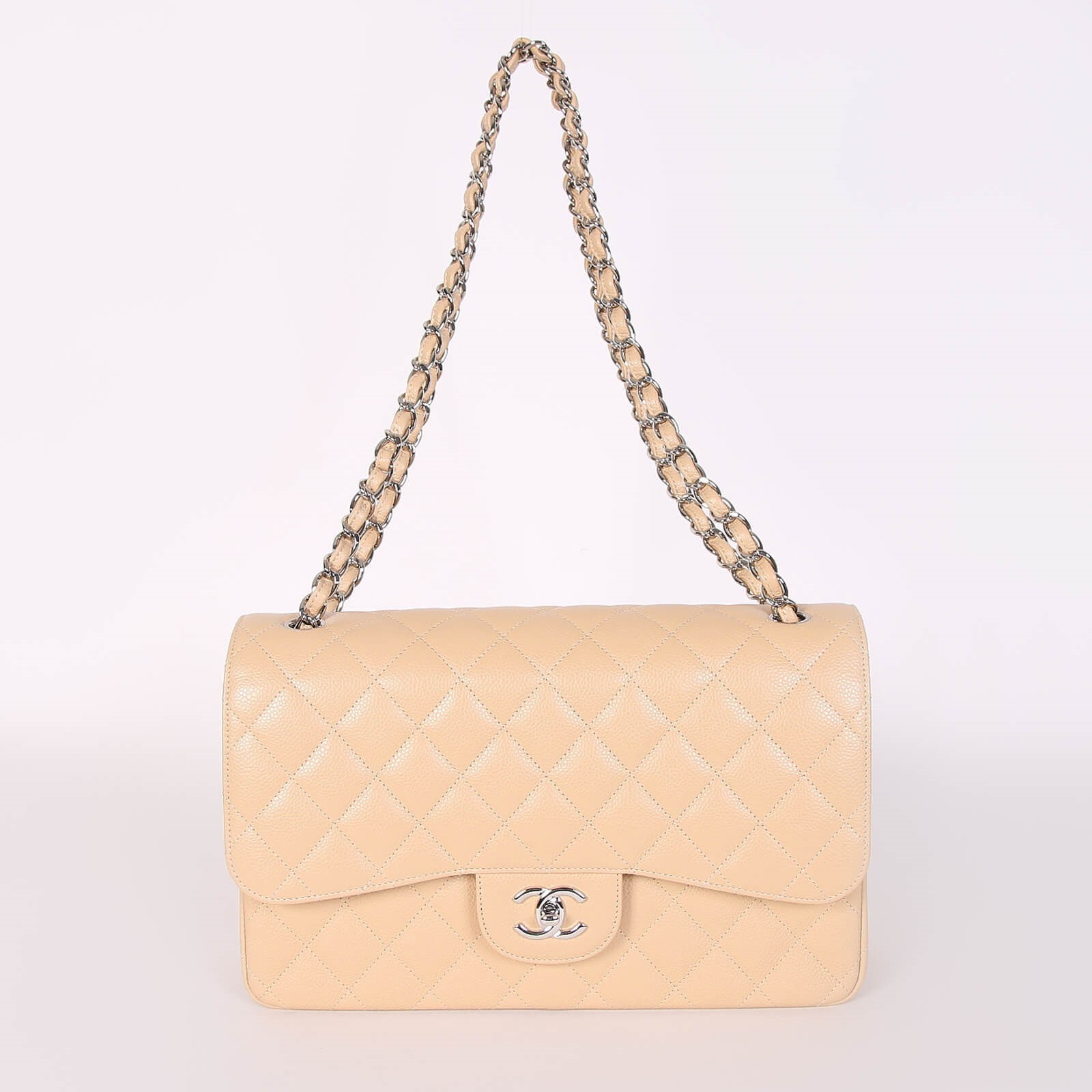 Chanel Large Jumbo Classic Double Flap Bag Caviar Beige www.luxurybags