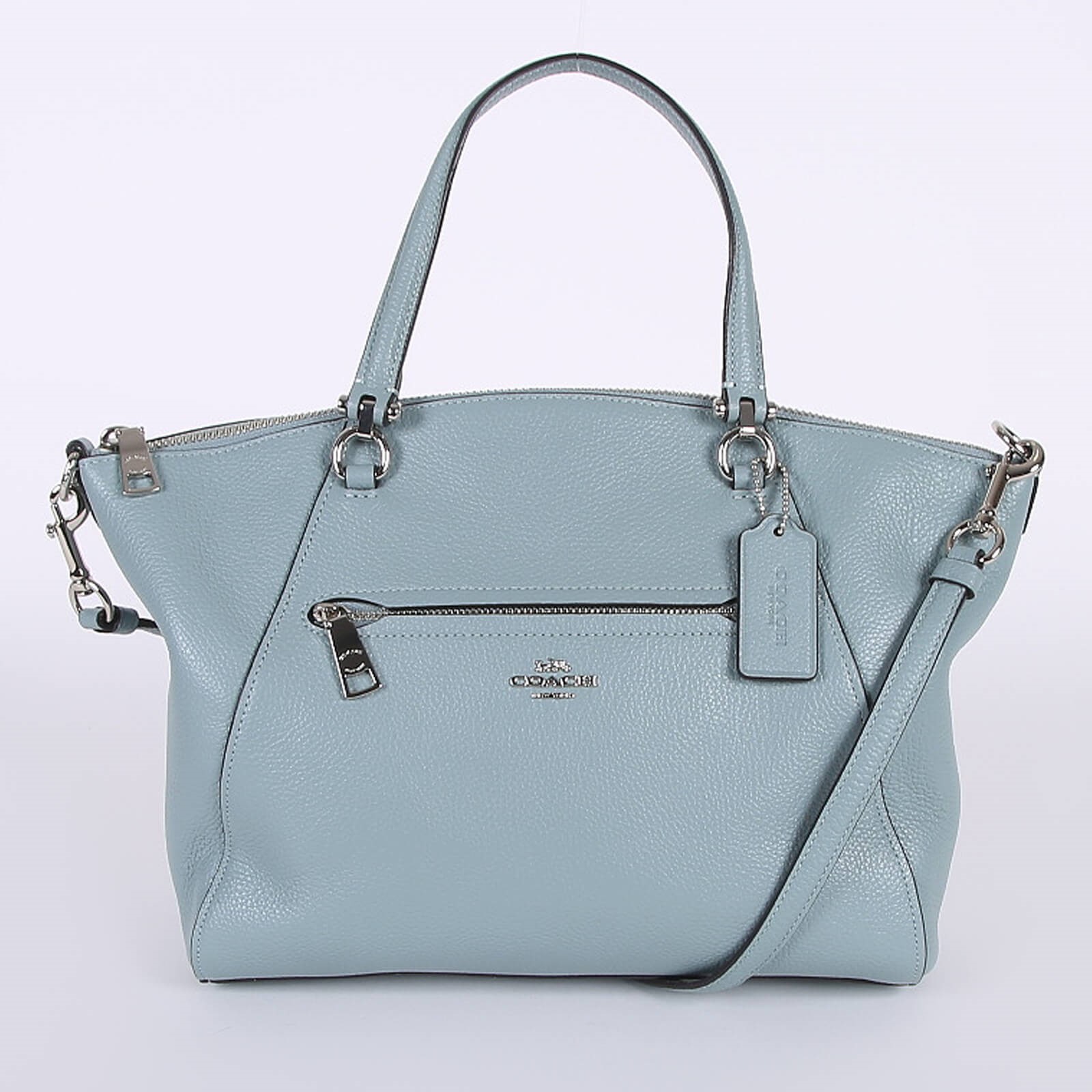 Coach Prairie Polished Pebble Leather Satchel Light Blue www.luxurybags